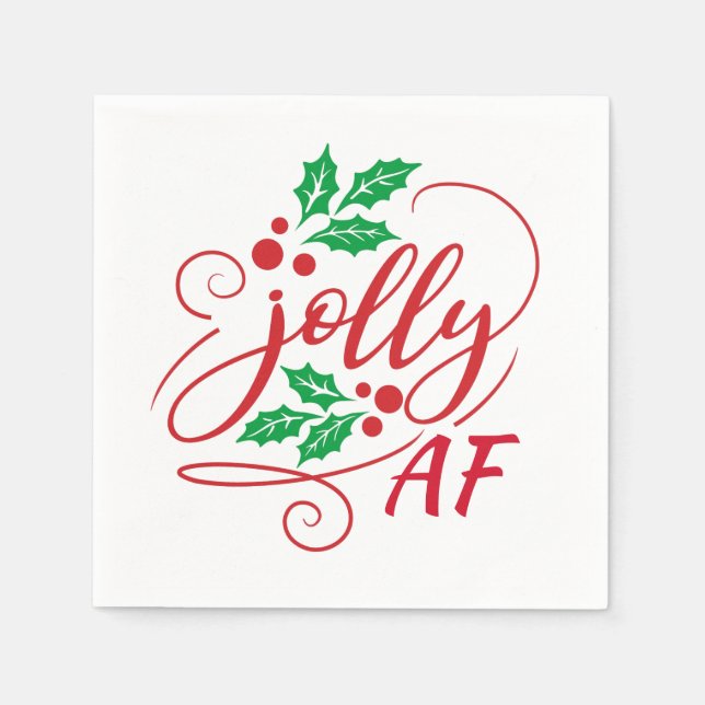 Jolly AF Christmas Holly Party Drinking Humor Napkins (Front)