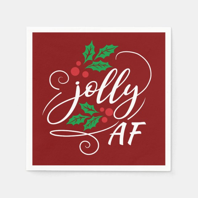 Jolly AF Christmas Party Cocktail Drinking Humor Napkins (Front)