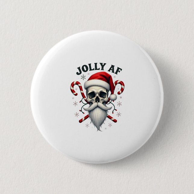 Jolly Af Christmas Skull Santa Hat Happy Xmas Holi Button (Front)