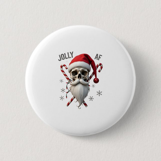 Jolly Af Christmas Skull Santa Hat Happy Xmas Holi Button (Front)