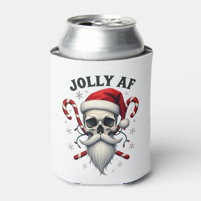 Jolly Af Christmas Skull Santa Hat Happy Xmas Holi Can Cooler (Can Front)
