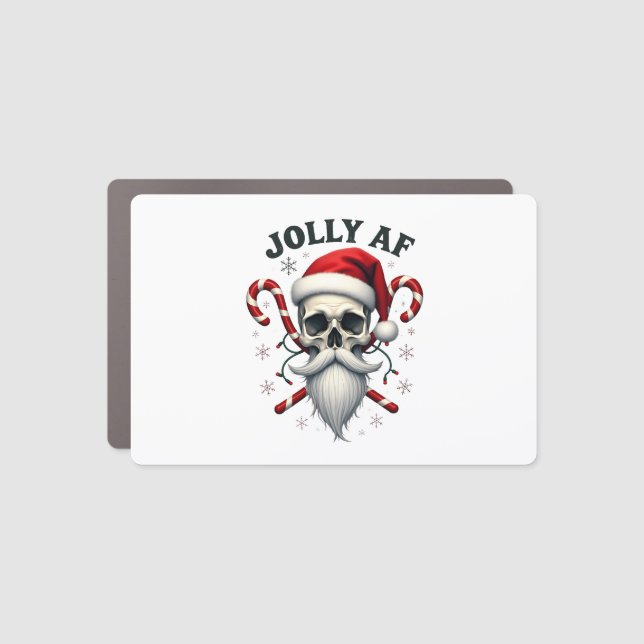 Jolly Af Christmas Skull Santa Hat Happy Xmas Holi Car Magnet (Front)
