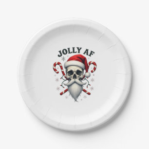 Jolly Af Christmas Skull Santa Hat Happy Xmas Holi Paper Plates