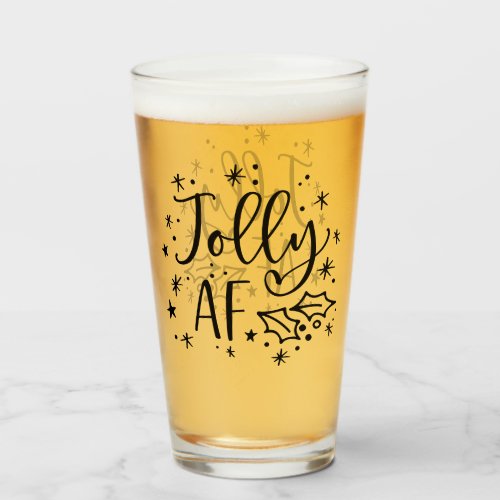 Jolly AF  Fun Christmas Drinking Humor Glass
