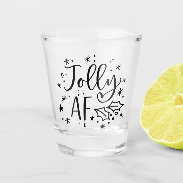 Jolly AF | Fun Christmas Drinking Humor Shot Glass (Front)