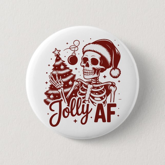 Jolly Af Skeleton Snarky Christmas Sarcastic Funny Button (Front)
