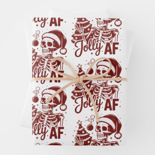 Jolly Af Skeleton Snarky Christmas Sarcastic Funny Wrapping Paper Sheets