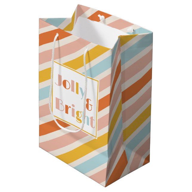 Jolly and Bright Colorful Stripes Christmas Medium Gift Bag (Front Angled)