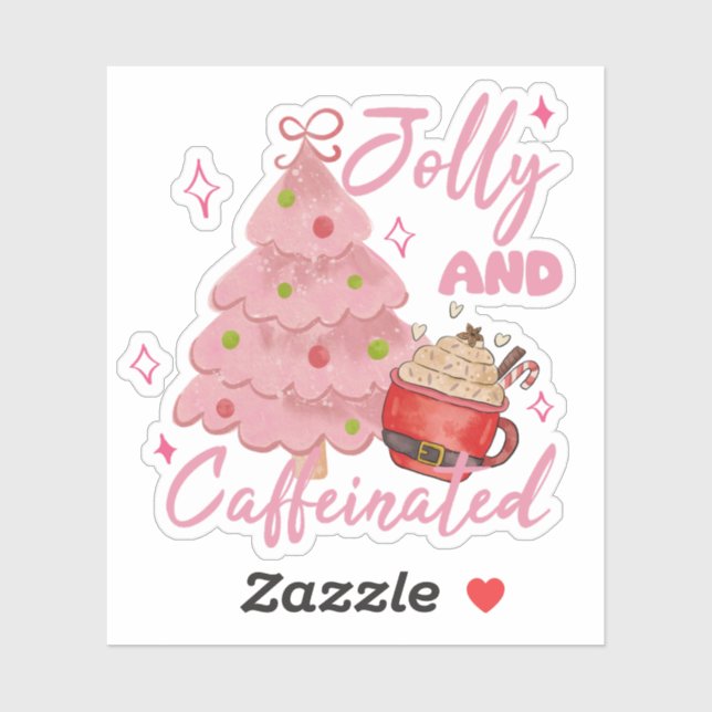 Jolly and Caffeinated Christmas Tree Coffee Design Sticker (Sheet)