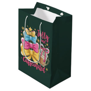 Jolly and Caffeinated Preppy Xmas Coffee Coquette  Medium Gift Bag