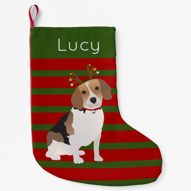 Jolly Beagle Personalized Small Christmas Stocking (Front)