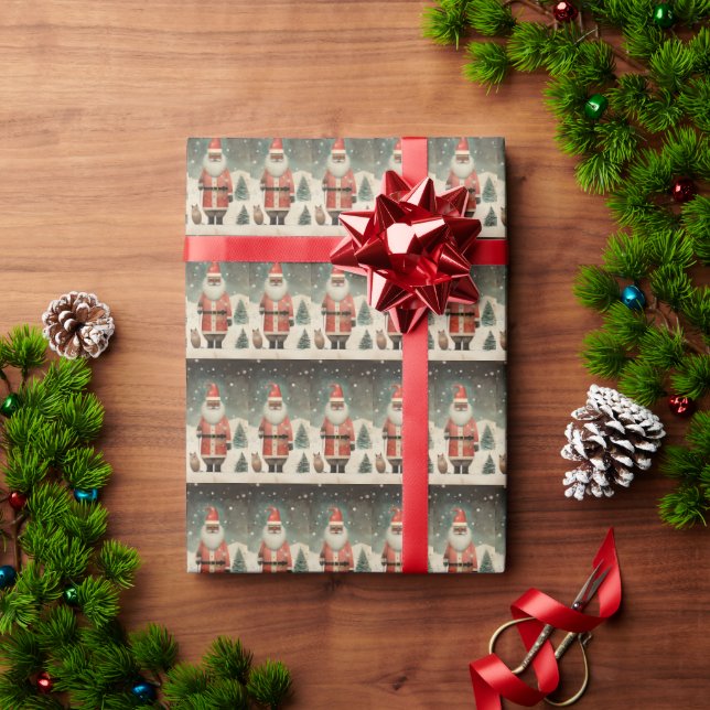 Jolly Black Santa with Cat Wrapping Paper (Holiday Gift)