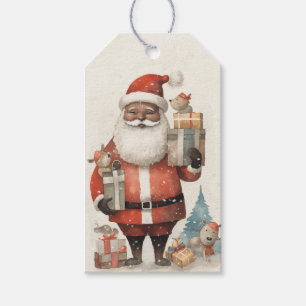 Jolly Black Santa with Dogs Gift Tags