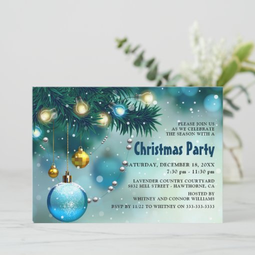 Jolly Blue & Gold Christmas Holiday Party Invitation | Zazzle