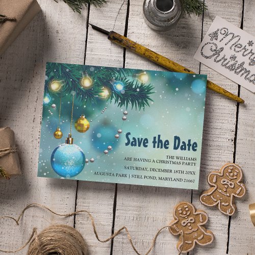Jolly Blue  Gold Christmas Save the Date Invitation Postcard