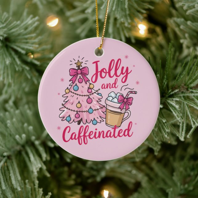 Jolly & Caffeinated Cofee Christmas Retro Trendy  Ceramic Ornament (Tree)