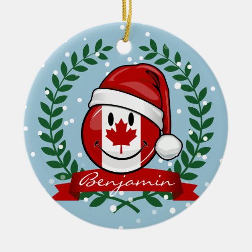 Jolly Canadian Flag Christmas Style Ceramic Ornament