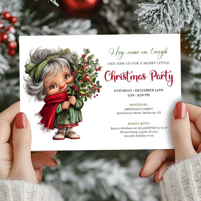Jolly Cartoon Granny Holiday Party Celebration Invitation (Jolly Cartoon Granny Holiday Party Celebration)