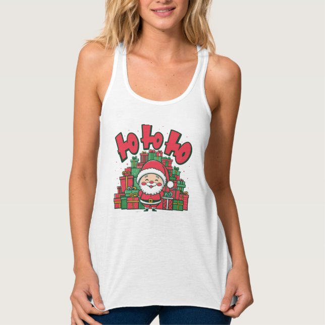 Jolly Cartoon Santa Christmas-67748 Hoodie Tank Top (Front)