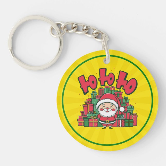 Jolly Cartoon Santa Christmas-67748 Keychain (Front)
