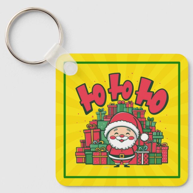 Jolly Cartoon Santa Christmas-67748 Keychain (Front)