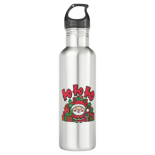 Jolly Cartoon Santa Christmas-67748 Stainless Steel Water Bottle (Front)