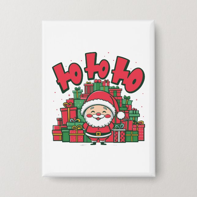 Jolly Cartoon Santa Christmas Button (Front)