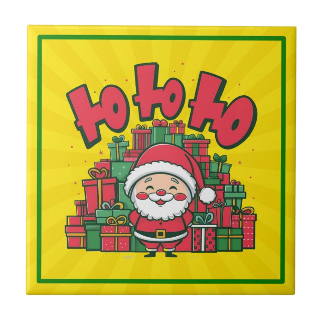 Jolly Cartoon Santa Christmas Ceramic Tile (Front)