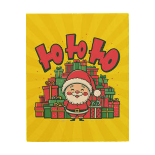 Jolly Cartoon Santa Christmas Wood Wall Art