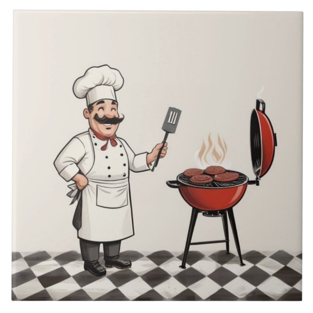 Jolly Chef Burger: Cook grilling hamburgers on BBQ Ceramic Tile (Front)