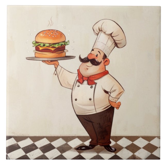 Jolly Chef Burger: Cook Presents Hamburger Kitchen Ceramic Tile (Front)
