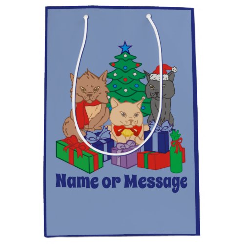 Jolly Christmas Cats Tree Presents Personalized Medium Gift Bag