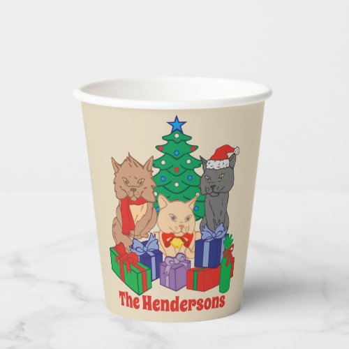 Jolly Christmas Cats Tree Presents Personalized Paper Cups