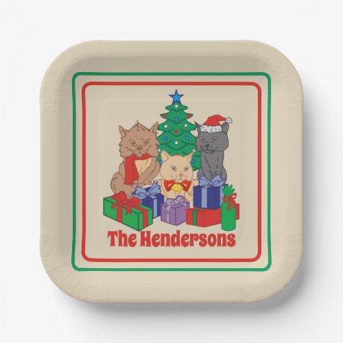 Jolly Christmas Cats Tree Presents Personalized Paper Plates