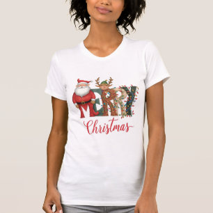 Jolly Christmas Character Lettering Santa & Rein T-Shirt