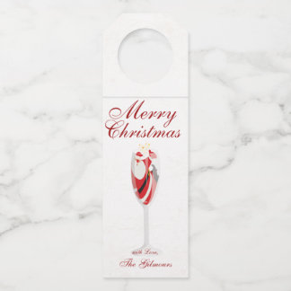 Jolly Christmas Cheers with Santa Champagne winter Bottle Hanger Tag