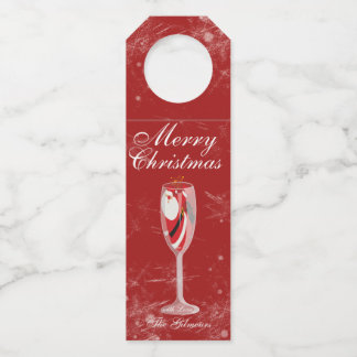 Jolly Christmas Cheers with Santa Champagne winter Bottle Hanger Tag