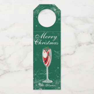 Jolly Christmas Cheers with Santa Champagne winter Bottle Hanger Tag