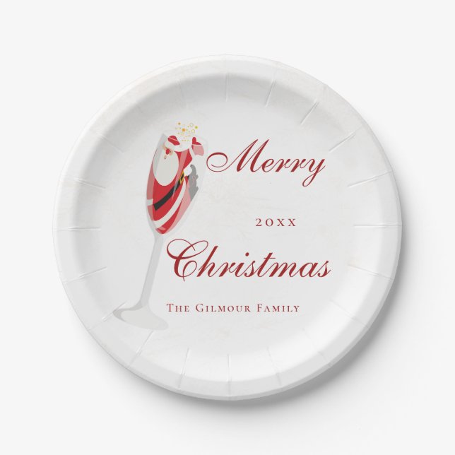 Jolly Christmas Cheers with Santa Champagne winter Paper Plates (Front)