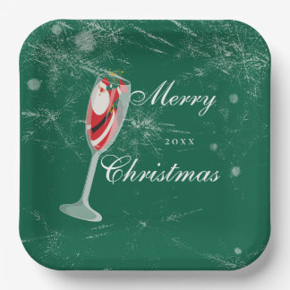 Jolly Christmas Cheers with Santa Champagne winter Paper Plates