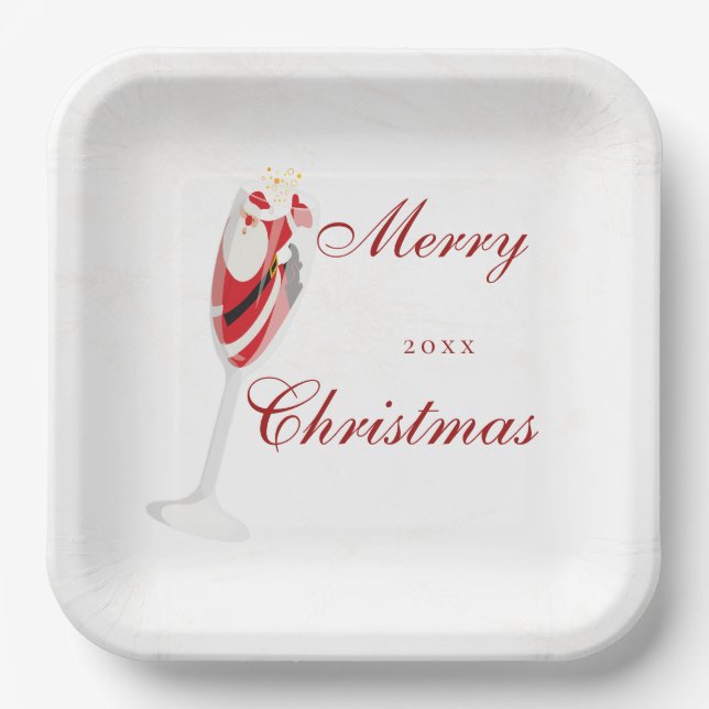 Jolly Christmas Cheers with Santa Champagne winter Paper Plates (Front)