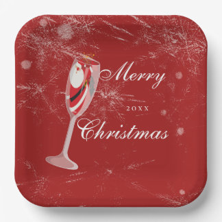 Jolly Christmas Cheers with Santa Champagne winter Paper Plates