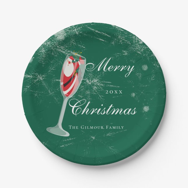 Jolly Christmas Cheers with Santa Champagne winter Paper Plates (Front)