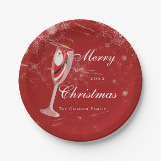 Jolly Christmas Cheers with Santa Champagne winter Paper Plates