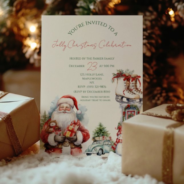 Jolly Christmas Elegant Party Invitation (Santa-themed Jolly Christmas Magic invitation card — perfect holiday invitation for family & friends)