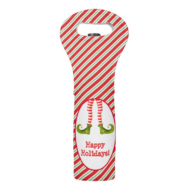 Jolly Christmas Elf Happy Holidays Wine Bag (Front)