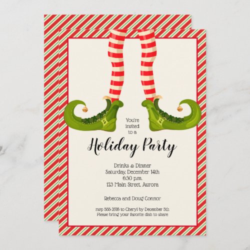Jolly Christmas Elf Legs Holiday Invitation