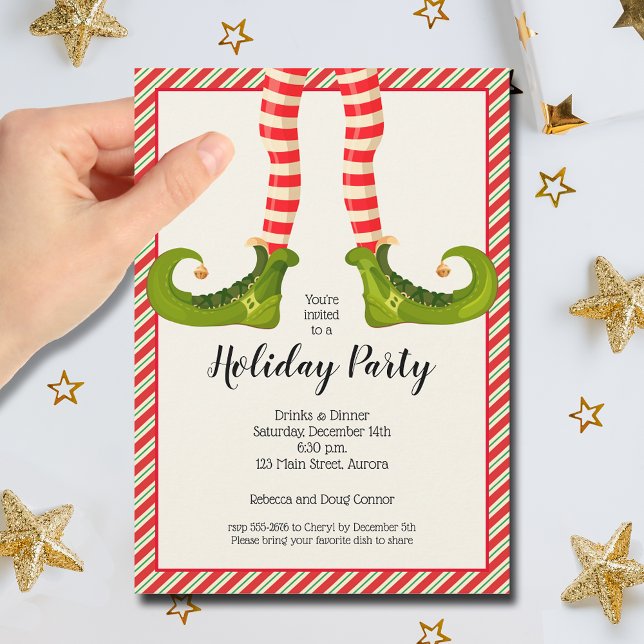 Jolly Christmas Elf Legs Holiday Invitation (Jolly Christmas Elf Legs Holiday Party Invitations)