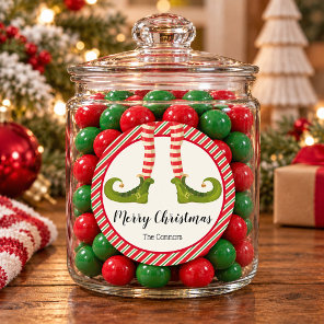 Jolly Christmas Elf Legs Stripes Holiday Classic Round Sticker