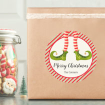 Jolly Christmas Elf Legs Stripes Holiday Classic Round Sticker